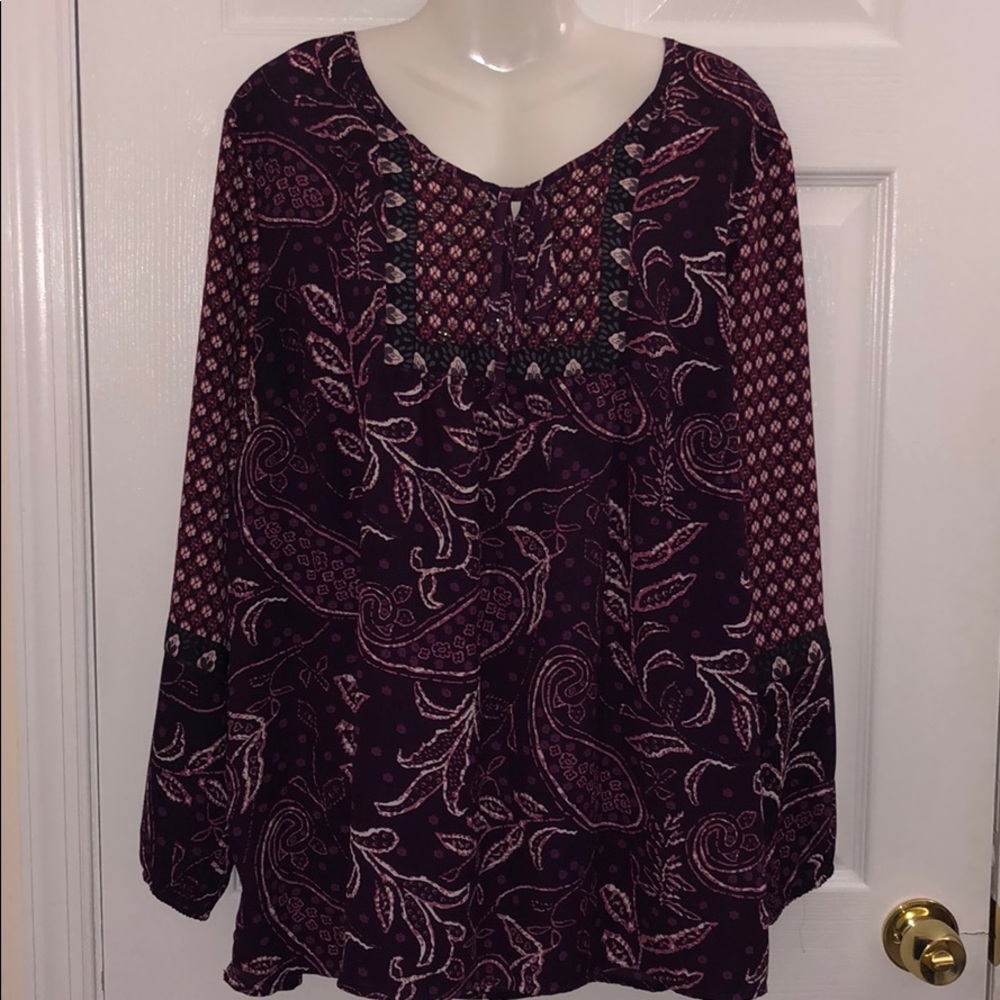 Plum, paisley top with iridescent bead accents
